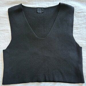 Babaa Black Cotton Knit Sleeveless Vest Top One Size